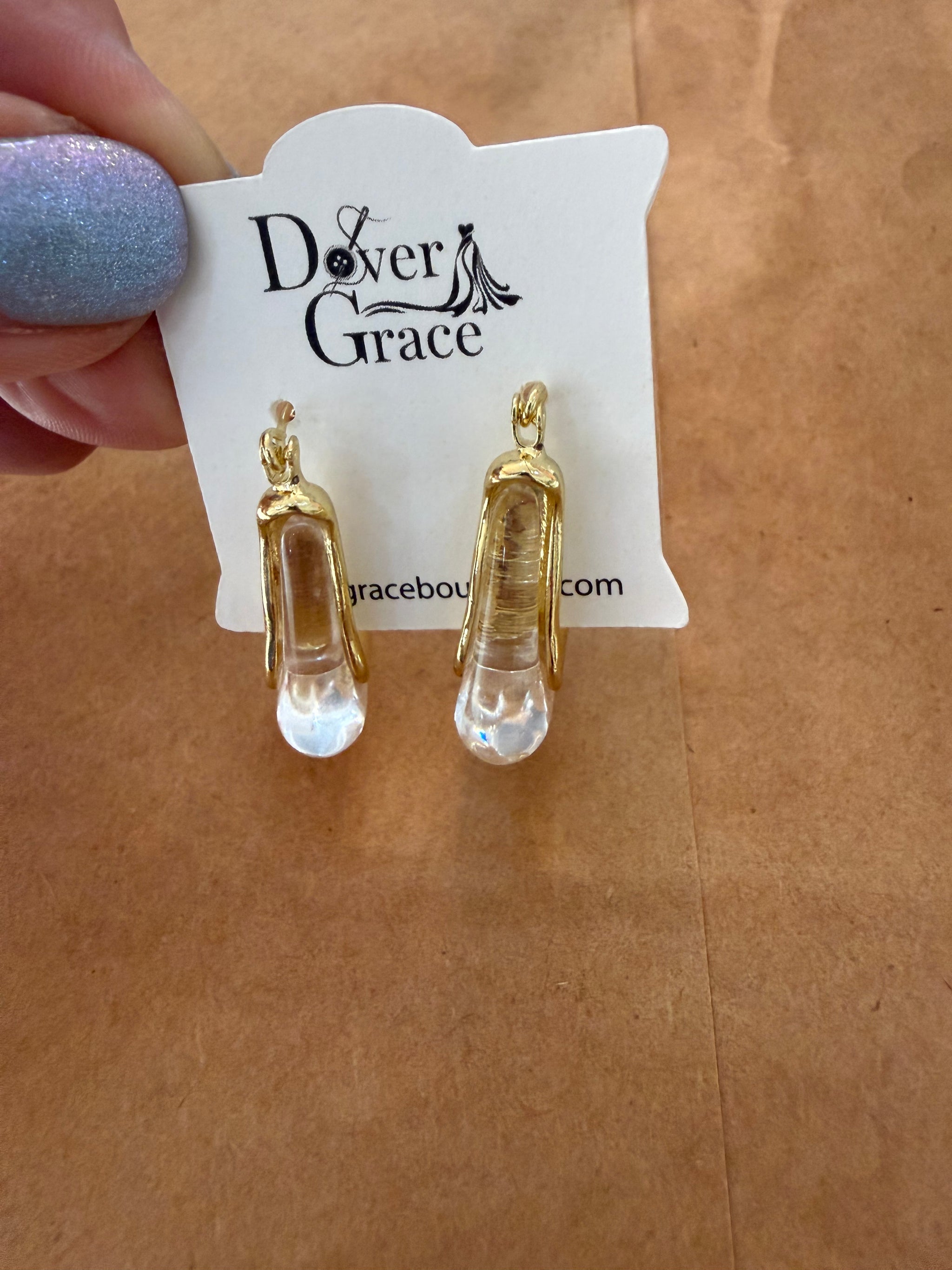 Clear and Gold Modern Drop Earrings