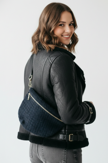 Westlyn Suede Bum Bag, Navy, with Strap