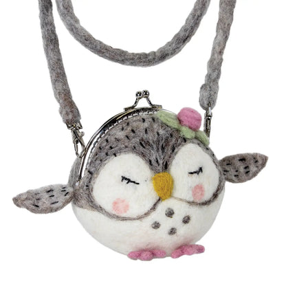 Wild Woolies Owl Critter Purse | Felt Wool Crossbody | 48" Strap