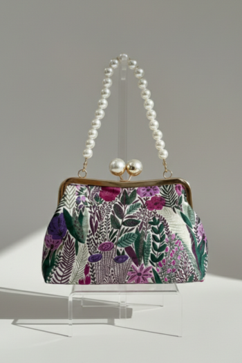 Floral Purse; Purple and Pearl Straps Included