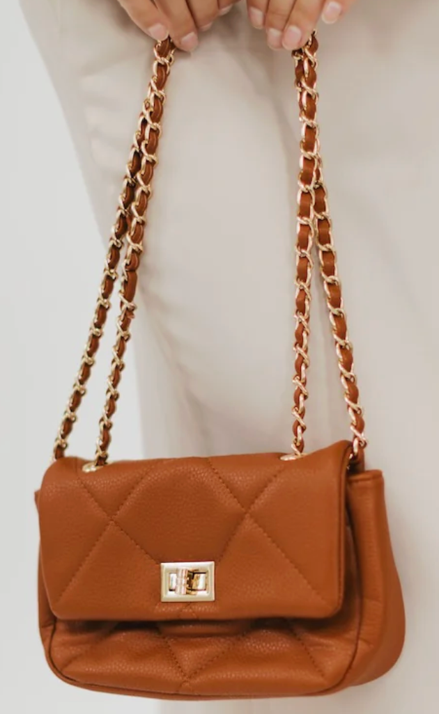 Queenie Quilted Crossbody Bag | Vegan Leather Chain Shoulder Purse