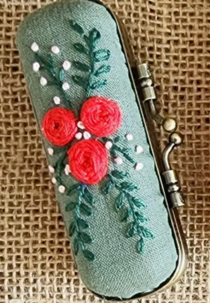 Floral Hand Embroidered Lipstick Case