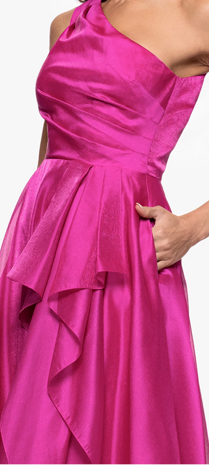 Samantha Organza One-Shoulder Ruffle Floor-Length Gown – Fuchsia Pink | Size 8 |
