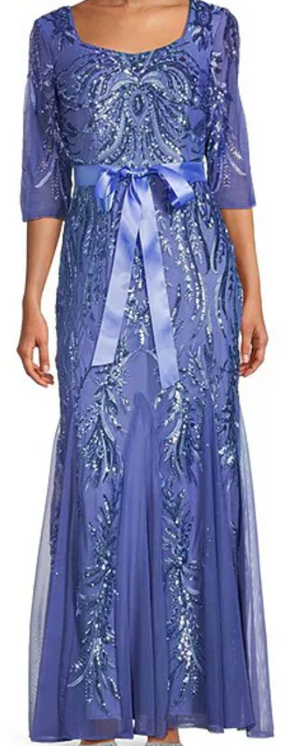 Sequined Gown With Sash Belt | Periwinkle, Size 12