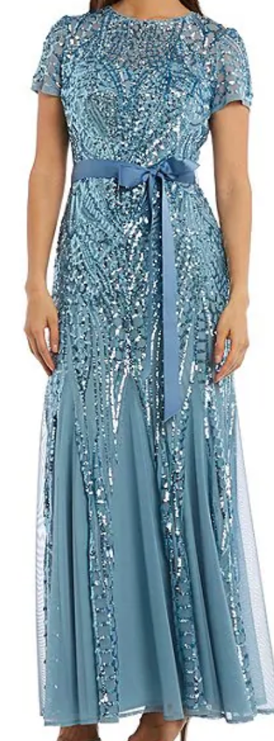 Sequined Gown With Sash Belt | Seafoam, Size 8