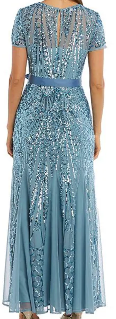 Sequined Gown With Sash Belt | Seafoam, Size 8