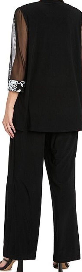 3-Piece Sequin Floral Pant Set | Black/White, Sizes 8 and 14
