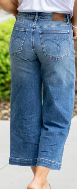 Judy Blue Heritage Mid Rise Cropped Wide Leg Jeans – Medium Wash | Regular