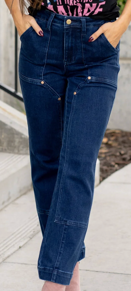 Judy Blue Vintage Horizon High Rise Utility Straight Leg Jeans – Dark Blue