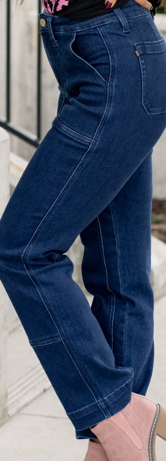 Judy Blue Vintage Horizon High Rise Utility Straight Leg Jeans – Dark Blue