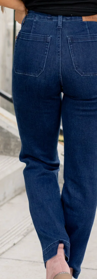 Judy Blue Vintage Horizon High Rise Utility Straight Leg Jeans – Dark Blue