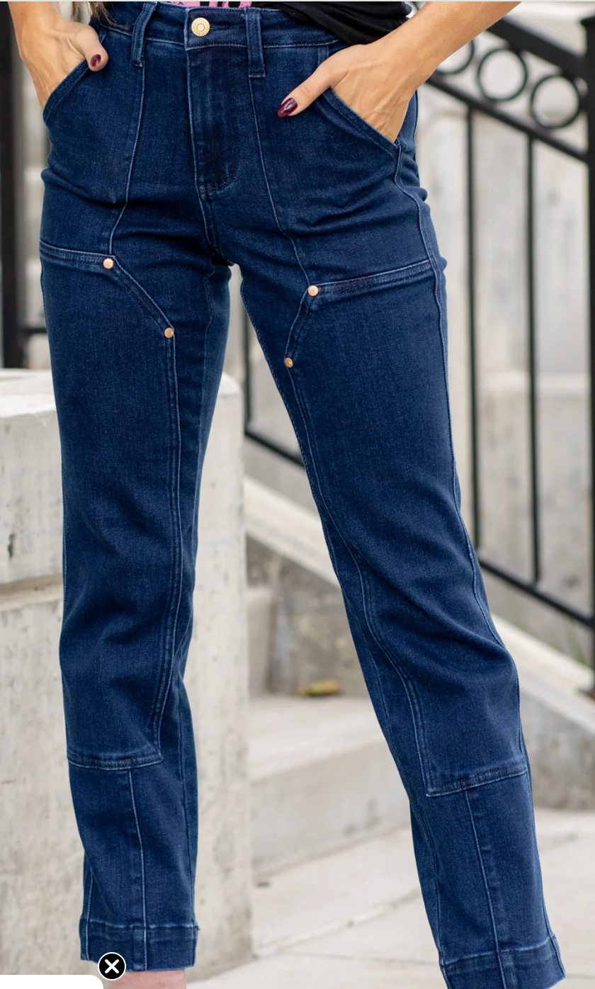 Judy Blue Vintage Horizon High Rise Utility Straight Leg Jeans – Dark Blue