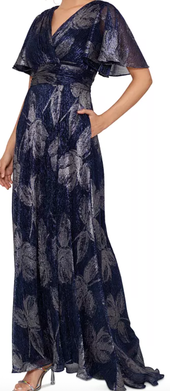 Betsy & Adam Foil Print Flutter Sleeve Maxi Dress – Size 8