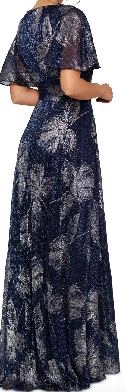Betsy & Adam Foil Print Flutter Sleeve Maxi Dress – Size 8