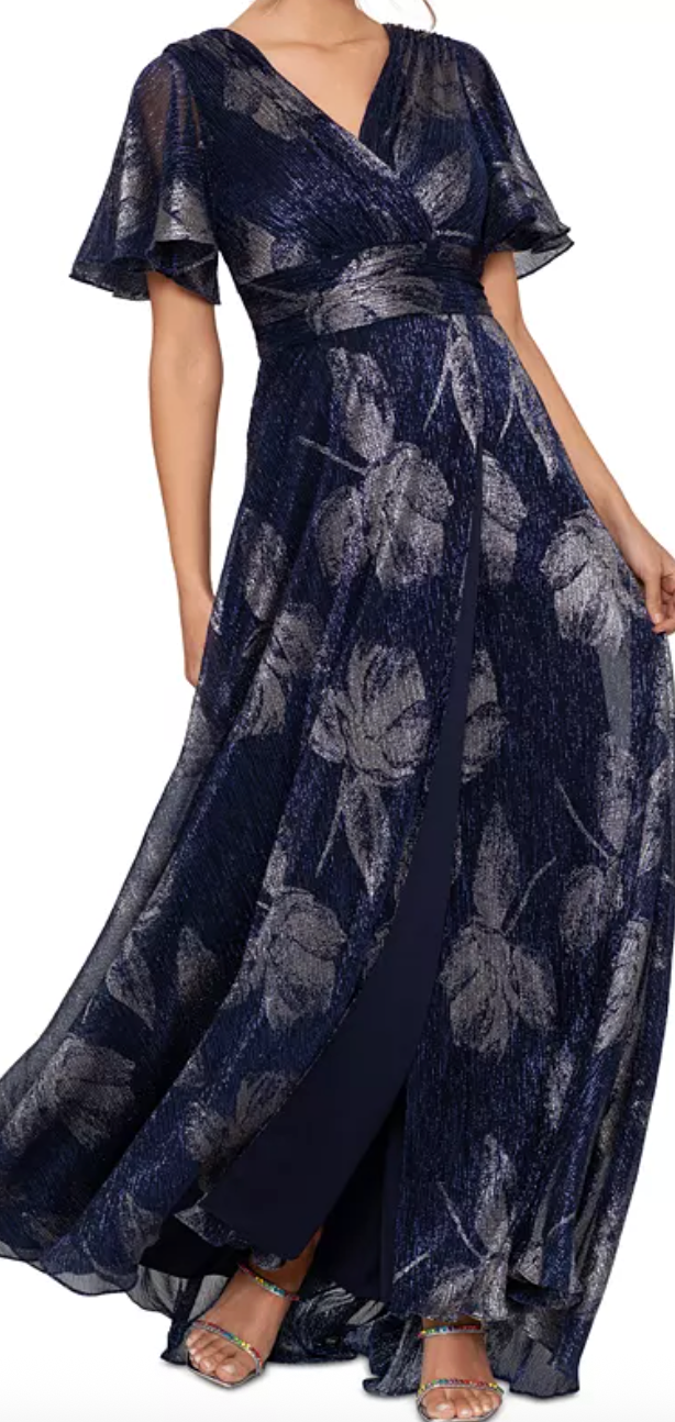 Betsy & Adam Foil Print Flutter Sleeve Maxi Dress – Size 8