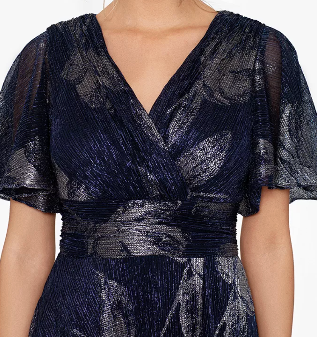 Betsy & Adam Foil Print Flutter Sleeve Maxi Dress – Size 8