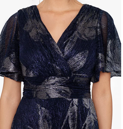 Betsy & Adam Foil Print Flutter Sleeve Maxi Dress – Size 8