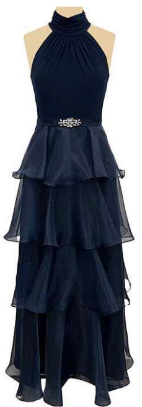 Jessica Howard Navy Halter Neck Tiered Chiffon Formal Gown with Rhinestone Belt | Size 10