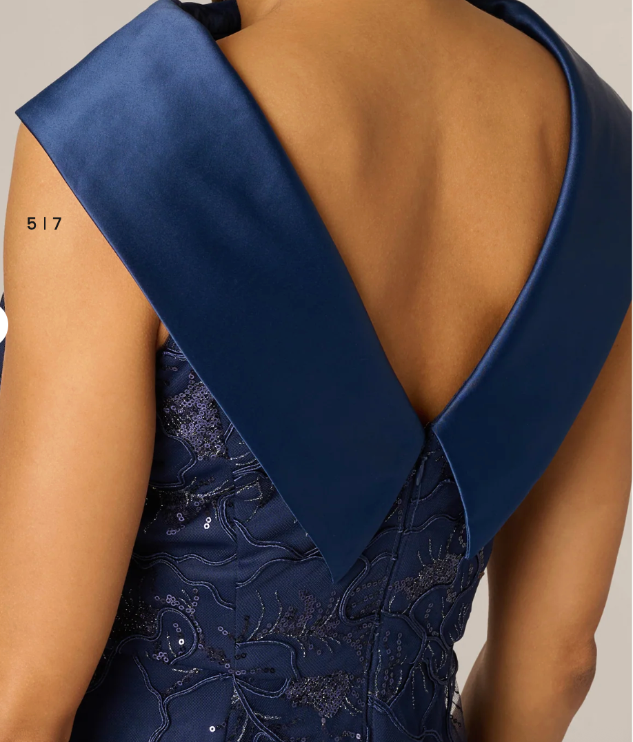 Embroidered A-Line Gown with Satin Roll Neck Collar & V-Back, Size 12