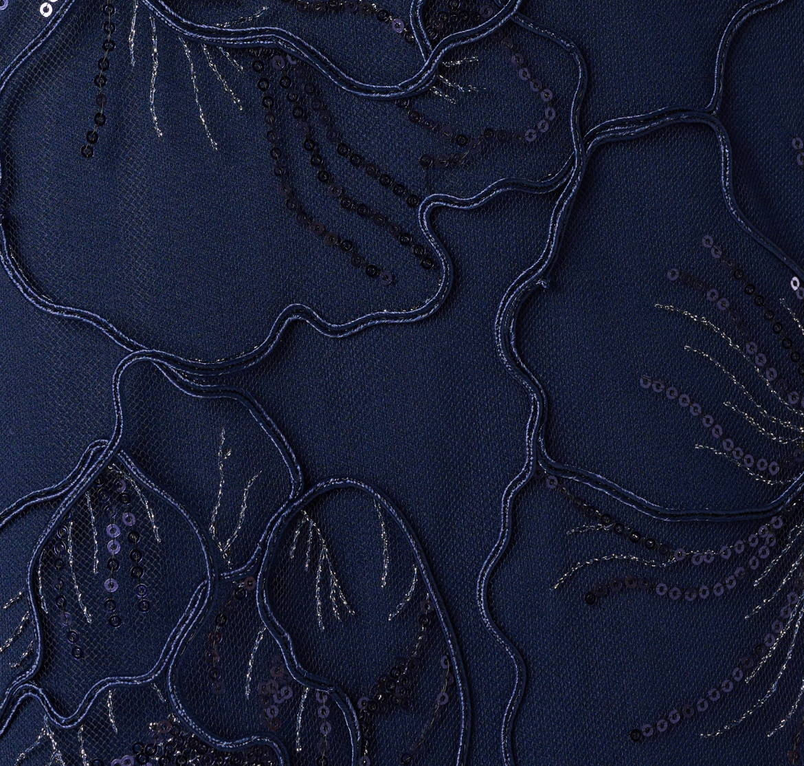Embroidered A-Line Gown with Satin Roll Neck Collar & V-Back, Size 12