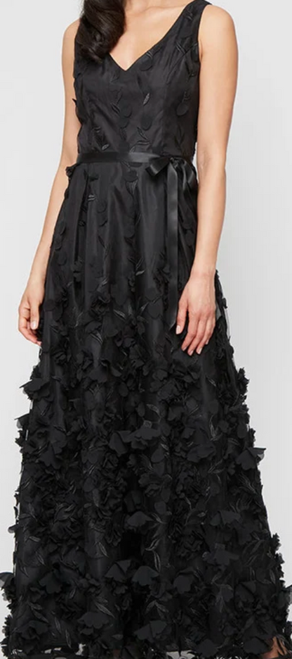 Alex Evenings 3D Floral Appliqué A-Line Gown | Black, Size 10
