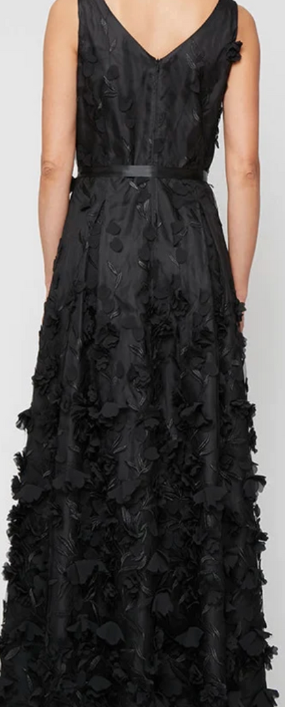 Alex Evenings 3D Floral Appliqué A-Line Gown | Black, Size 10