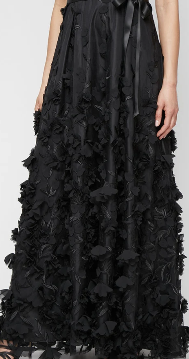 Alex Evenings 3D Floral Appliqué A-Line Gown | Black, Size 10