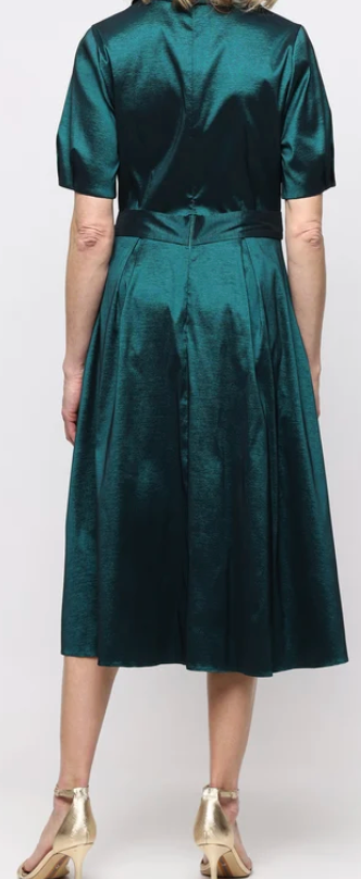 Surplice Neckline Midi Dress with Bubble Hem Sleeves, Size 10