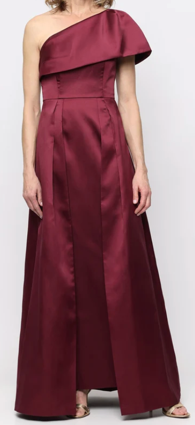 One-Shoulder Stretch Mikado Dress | Foldover Neckline, Size 10