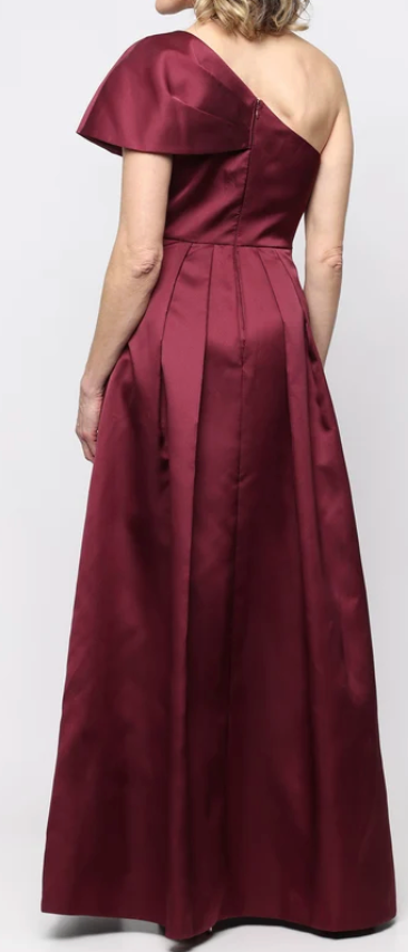 One-Shoulder Stretch Mikado Dress | Foldover Neckline, Size 10
