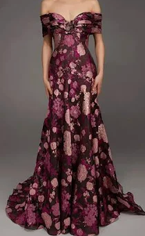 Alyce Paris Off-Shoulder Sweetheart A-Line Gown with Sweep Train, Size 8
