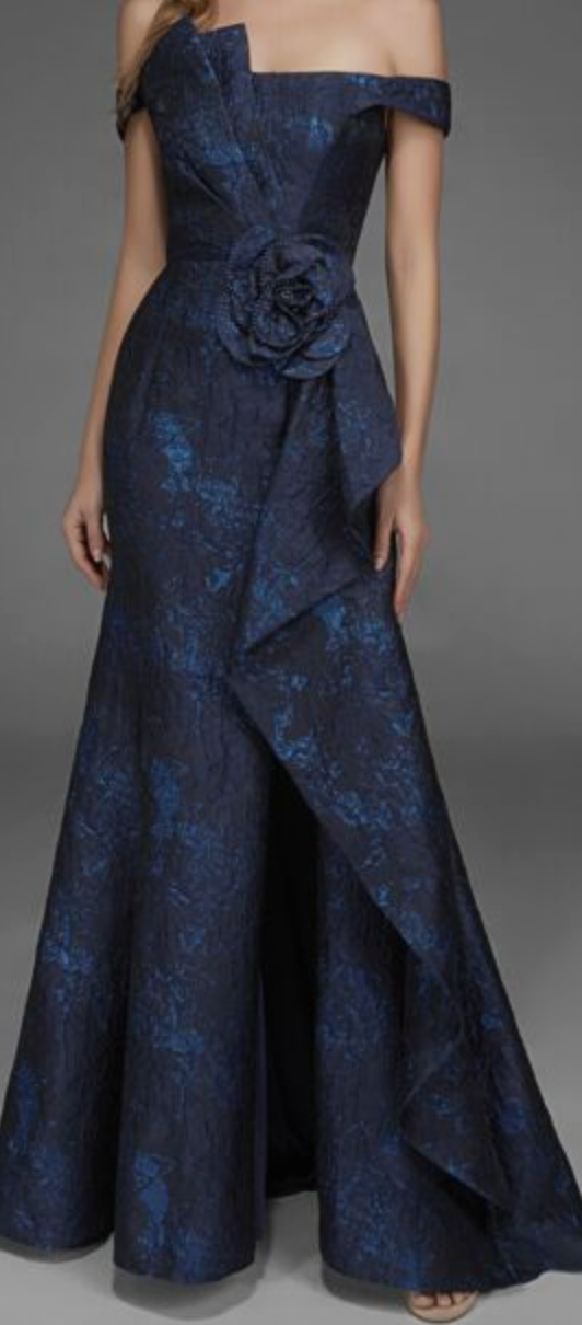 Alyce Paris Off-the-Shoulder Jacquard Fit-and-Flare Gown, Size 6