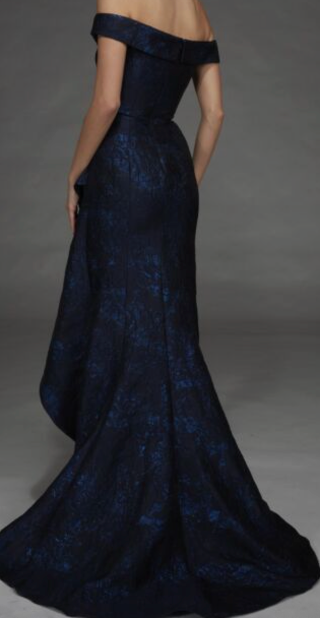 Alyce Paris Off-the-Shoulder Jacquard Fit-and-Flare Gown, Size 6