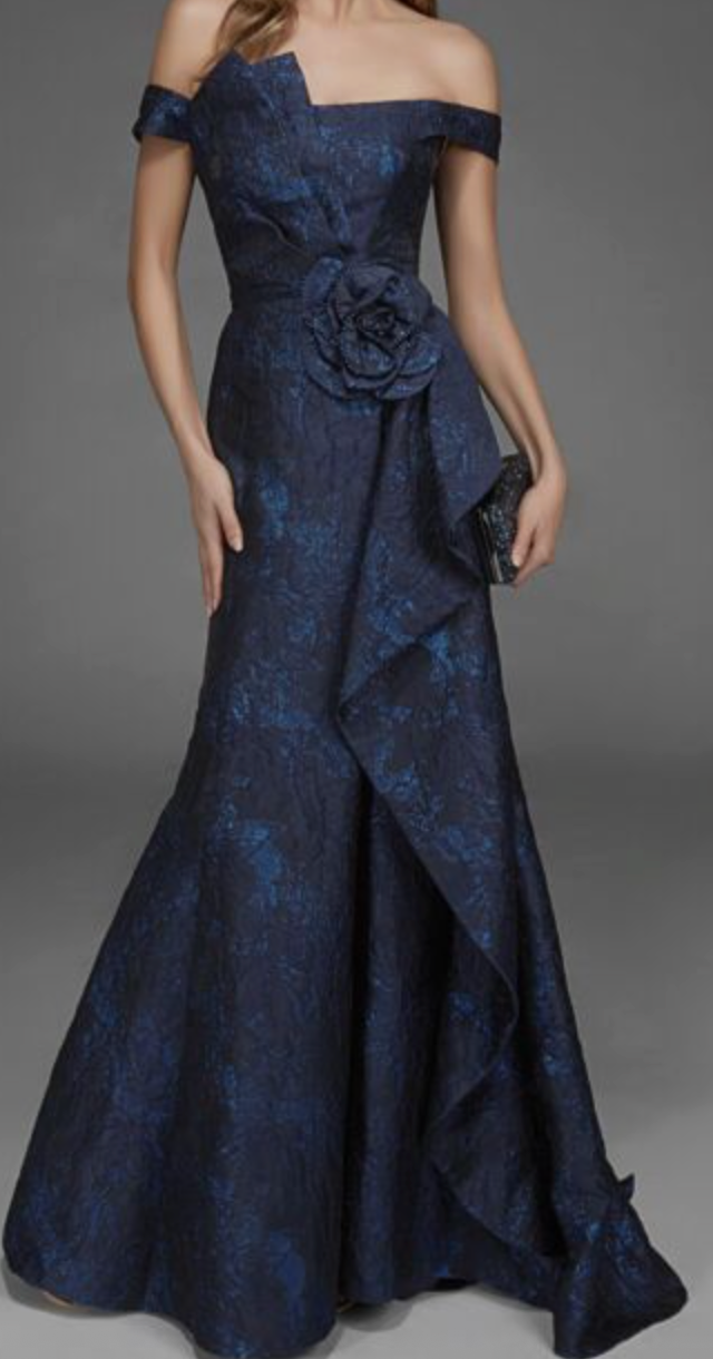 Alyce Paris Off-the-Shoulder Jacquard Fit-and-Flare Gown, Size 6