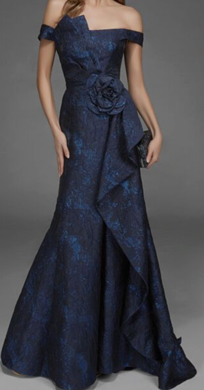 Alyce Paris Off-the-Shoulder Jacquard Fit-and-Flare Gown, Size 6