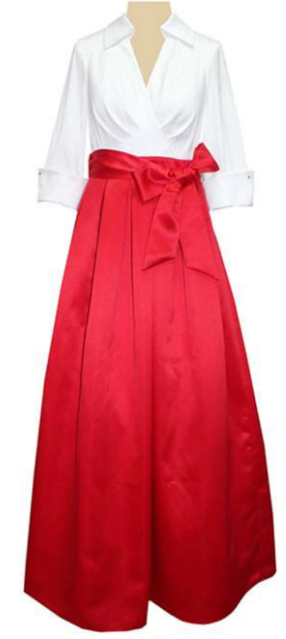 Jessica Howard 3/4 Sleeve Wrap Bodice Ball Gown with Pockets – Red & White | Size 10 (Copy)