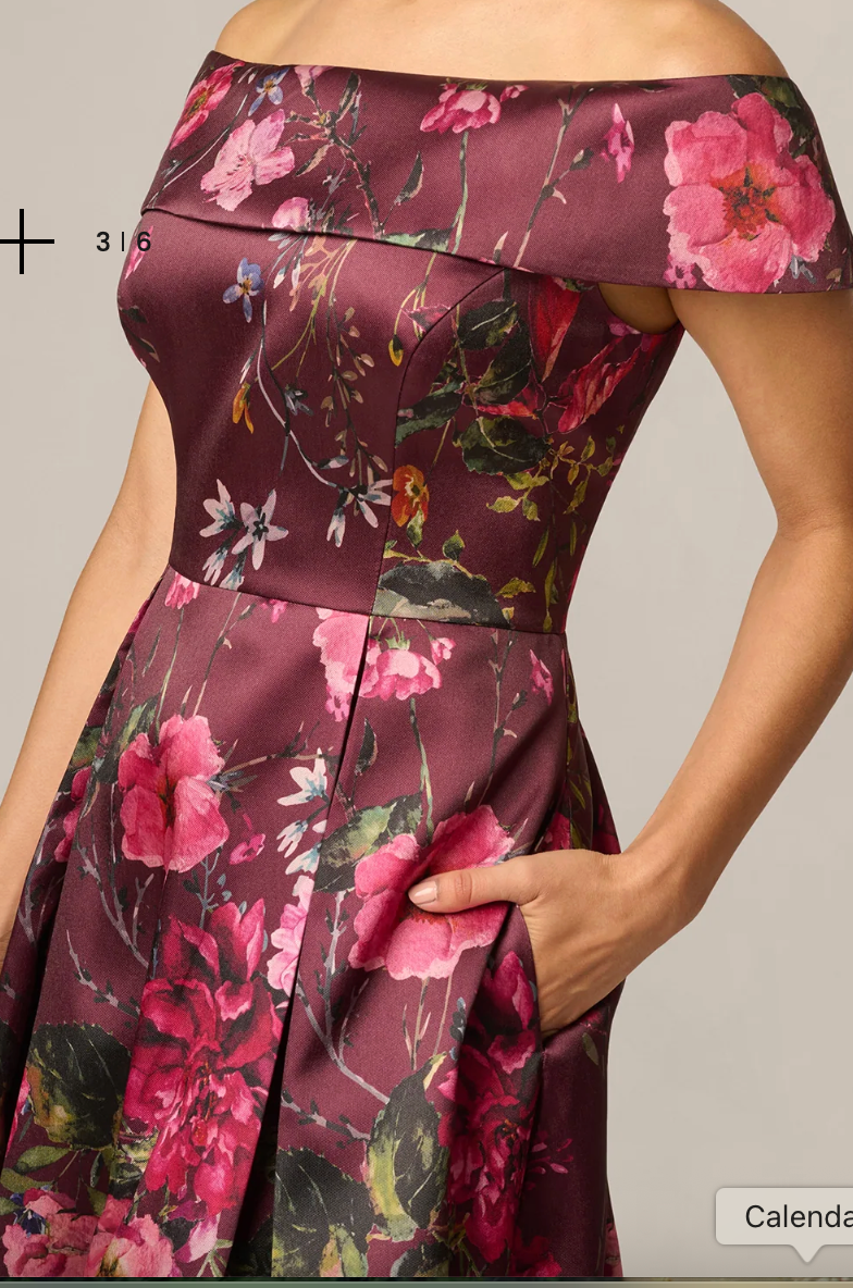 Burgundy Multicolor Floral Off-Shoulder Mikado Ballgown, Size 14