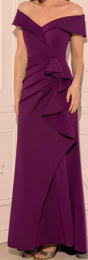 Patti Plum Off-the-Shoulder Scuba Crepe Gown, SIze 8