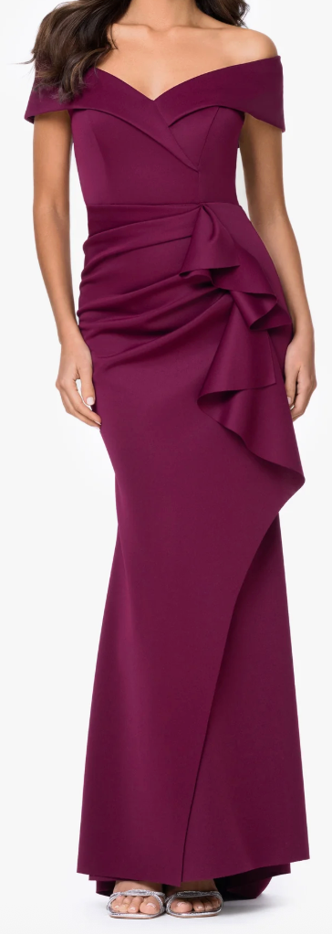 Patti Plum Off-the-Shoulder Scuba Crepe Gown, SIze 8