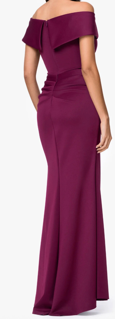 Patti Plum Off-the-Shoulder Scuba Crepe Gown, SIze 8