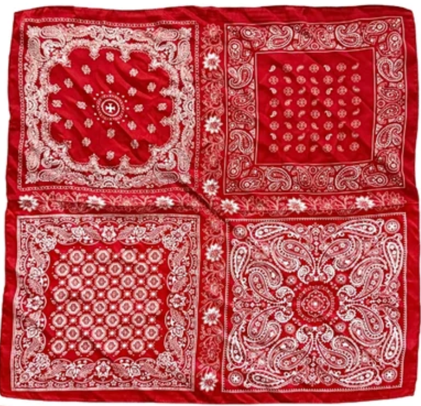 Red & White Paisley Block Print Silk-Feel Scarf