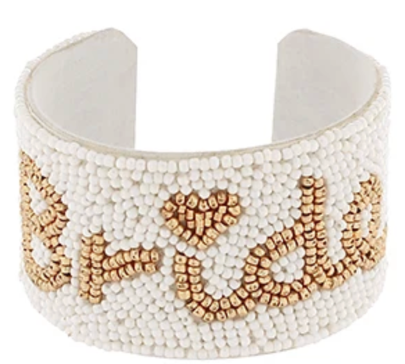 Beaded "Bride" Cuff Bracelet