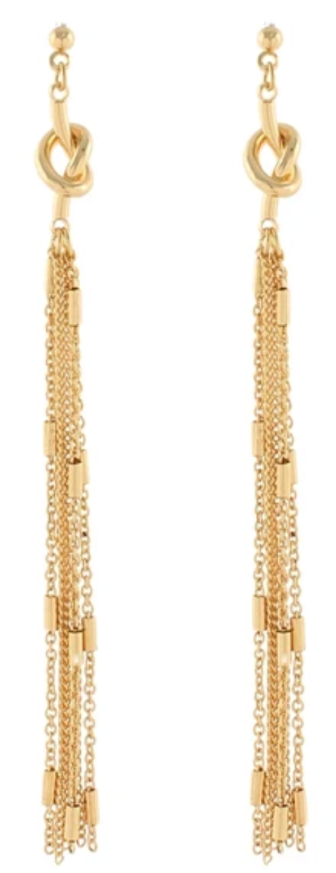 Gold Knot & Fringe Chain Long Drop Earrings