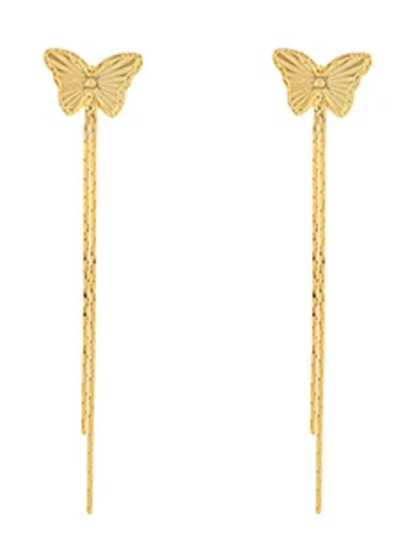 Gold Textured Butterfly Linear Drop Earrings