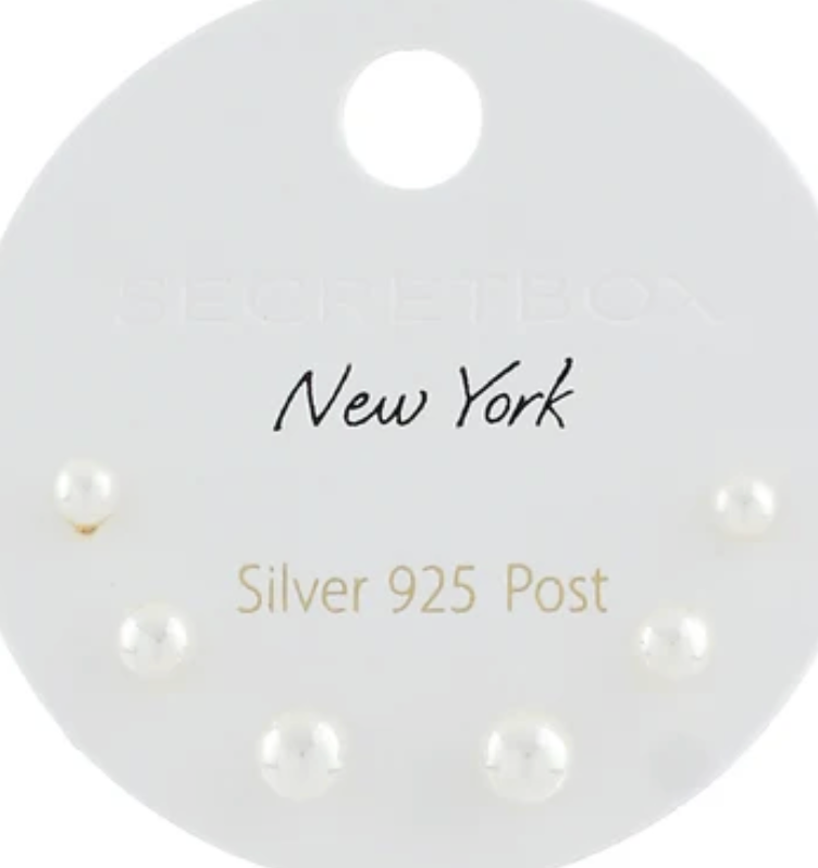 Faux Pearl Stud Earring Set | 3 Pair, Sterling Silver Posts