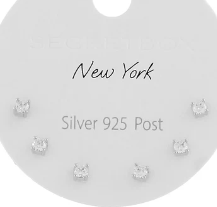 Crystal Stud Earring Set | 3 Pair, Sterling Silver Posts