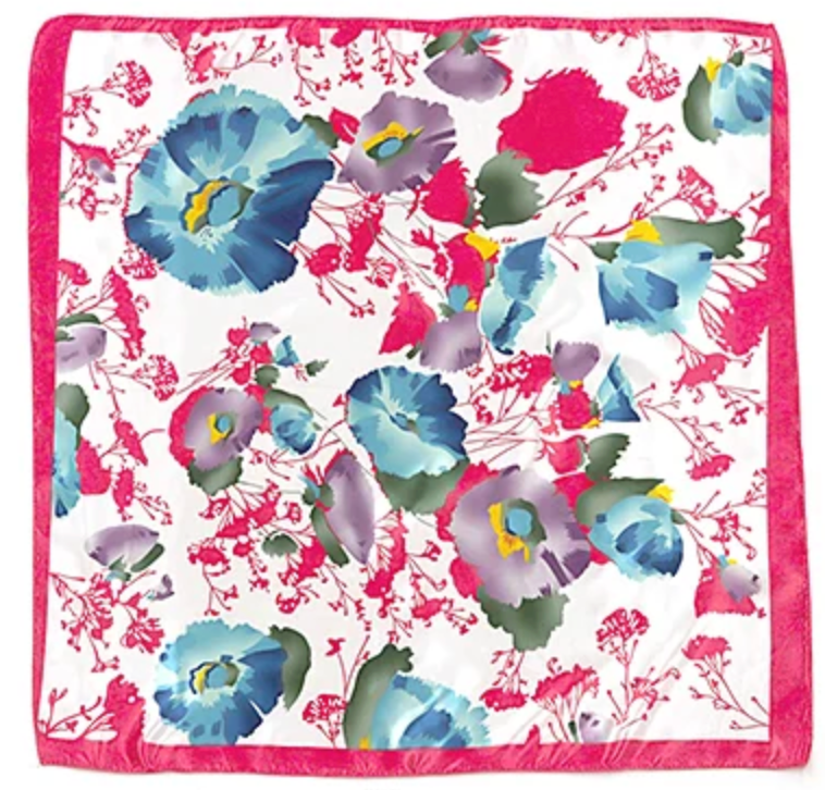 Floral Printed Silky Bandana | 36" Square Neck & Hair Scarf