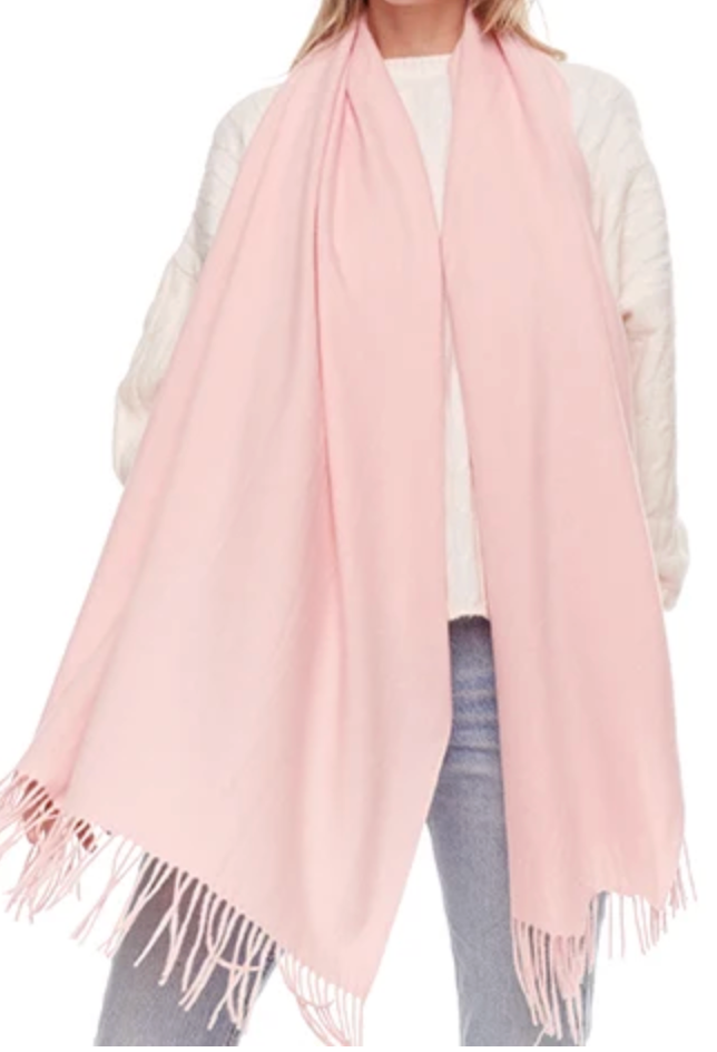 Cashmere Blend Oblong Scarf | Pink Fringe Wrap Scarf