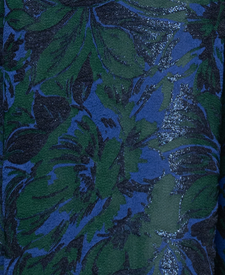 Jacquard Off-the-Shoulder Ballgown with Pockets – Navy/Green Floral, Size 14