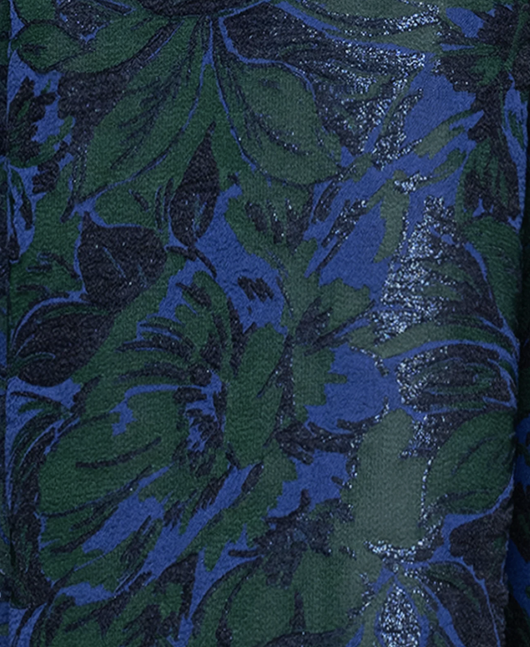 Jacquard Off-the-Shoulder Ballgown with Pockets – Navy/Green Floral, Size 14